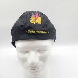NASCAR WINNERS CIRCLE JEFF GORDON #24 BLACK LEATHER SKULL CAP HAT FLAMES